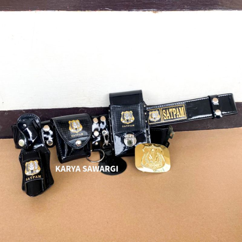 kopel sabuk satpam fullset atribut bangkol kulit mengkilap
