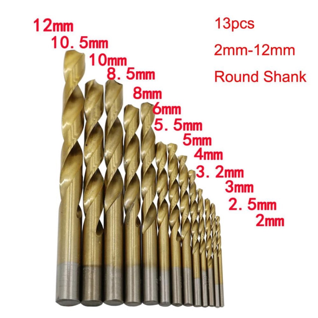 Mata Bor 1 Set 13 Pcs HSS Drill Bit High Speed Steel Baja Titanium Cobalt Kobalt MataBor Ukuran 1.5 - 2.5 - 3 - 3.5 - 4 - 4.5 - 4.8 - 5 - 5.5 - 6 - 6.5 HoleSaw Hole Saw DrillBitKecepatan Tinggi Alat Listrik Kualitas Tinggi Tajam Dan Anti Karat