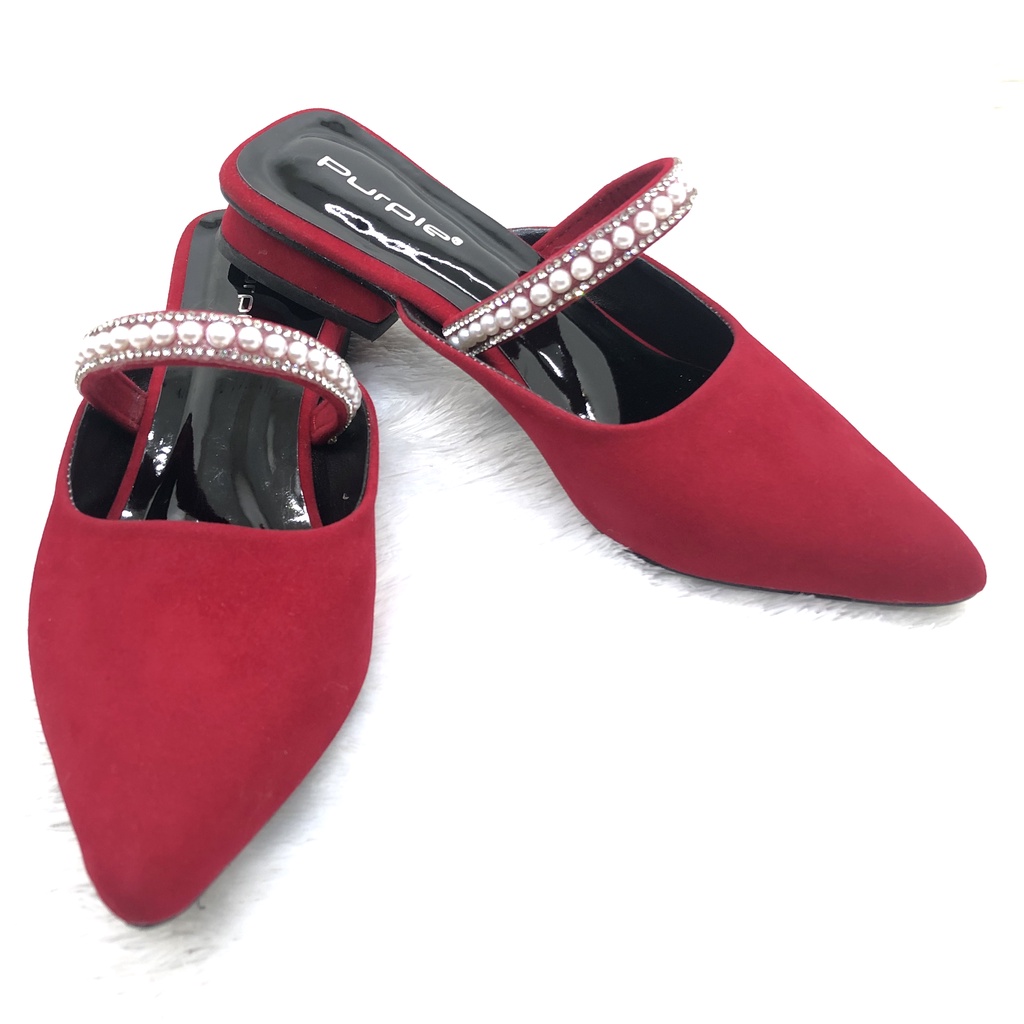 Sepatu Flat Shoes Wanita Mutiara slip on Mules Suede