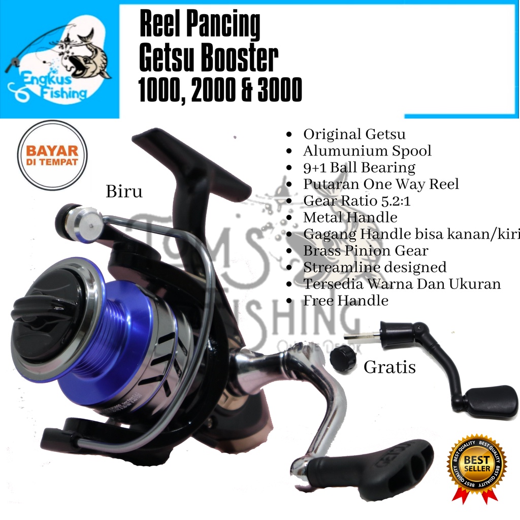 Reel Pancing Getsu Booster 1000, 2000 &amp; 3000 (9+1 Bearing) Bonus Handle One Way - Engkus Fishing