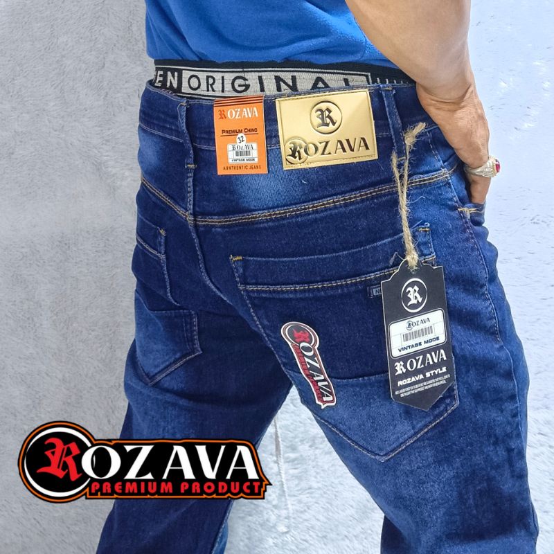 ROZAVA Celana jeans panjang pria jins pensil melar slim fit premium kerja jens (bahan full melar)