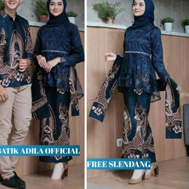 Murah Couple Kebaya Modern Baju Wisuda Tunangan Lamaran Terbaru Baju Batik Brokat Couple navy