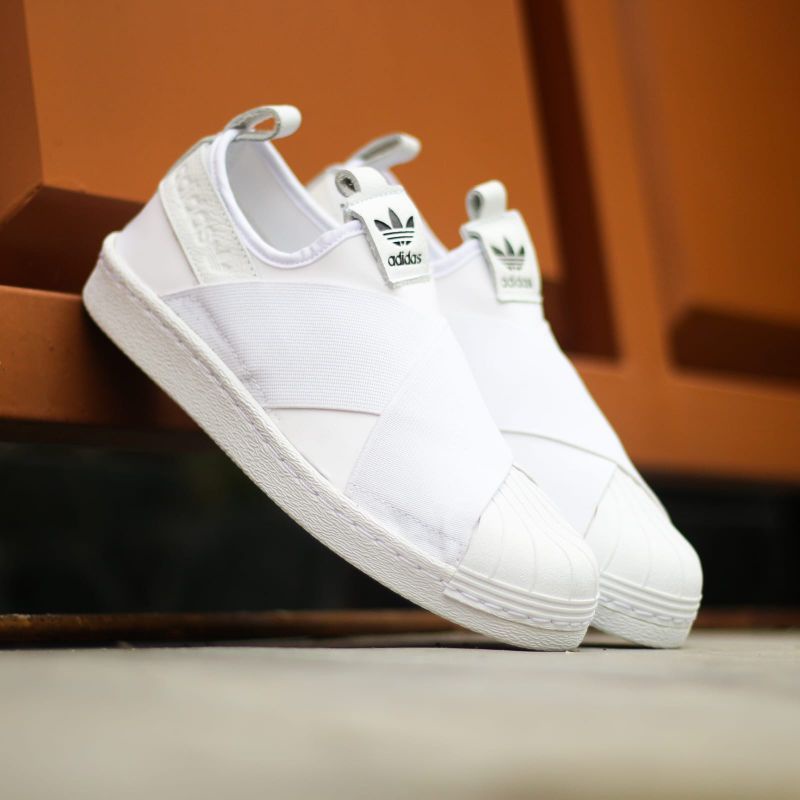 Sepatu Sneakers Wanita Adidas Superstar Slip On Full White Original