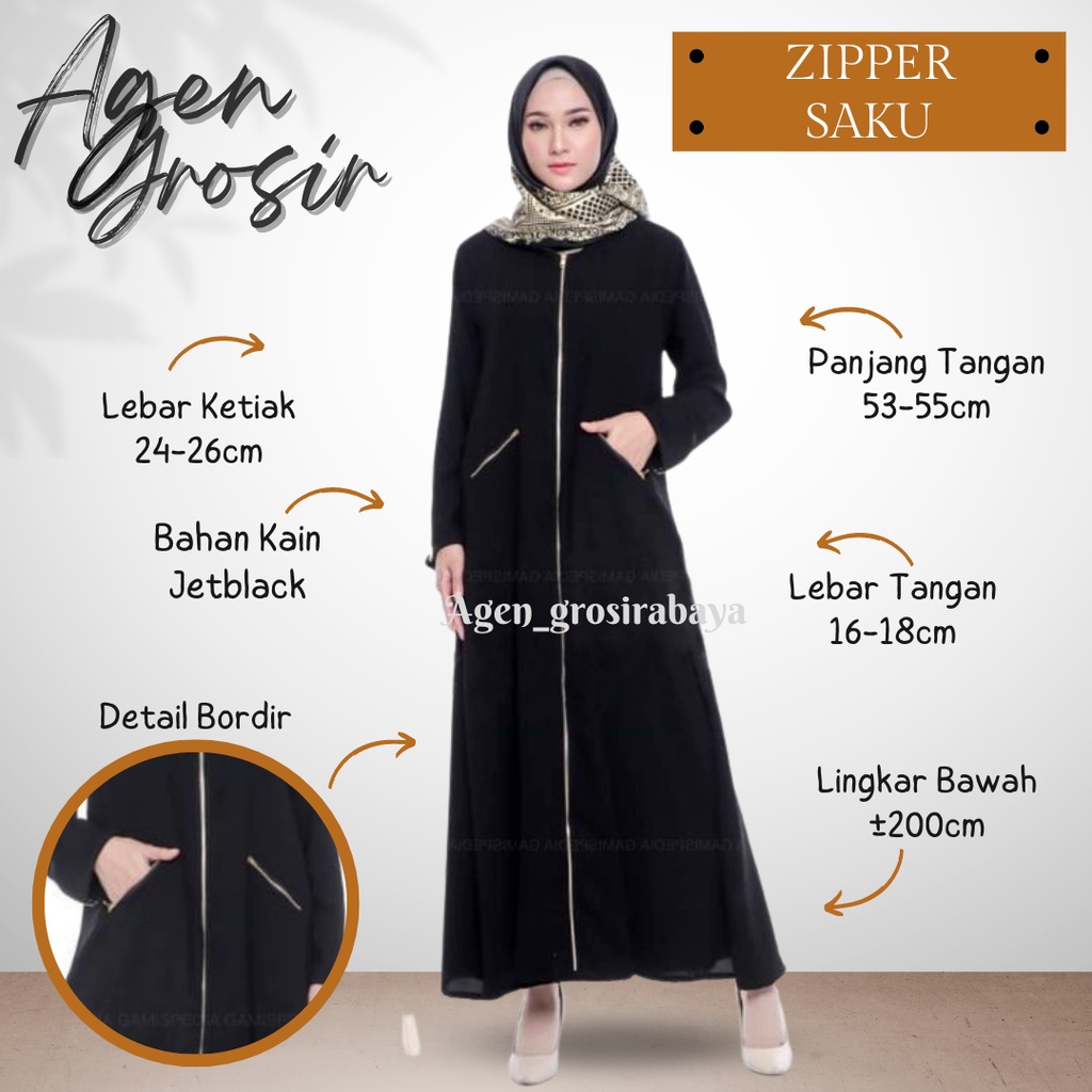 ABAYA ZIPPER SAKU TERLARIS ABAYA HITAM ABAYA ARAB ABAYA MURAH GAMIS SYARI