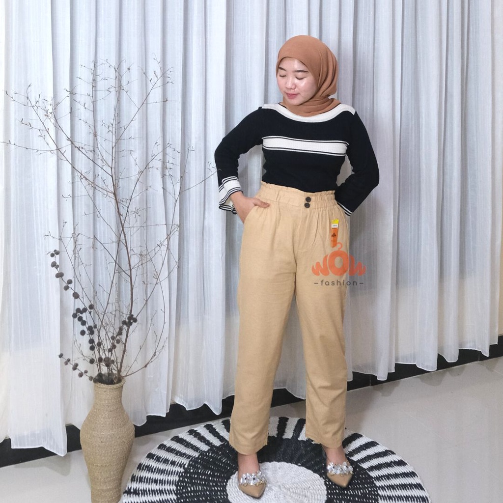 CLARYN CELANA LINEN HIGWAIST BAHAN RAMI LINEN - LINEN PANT | CELANA KANTOR WANITA