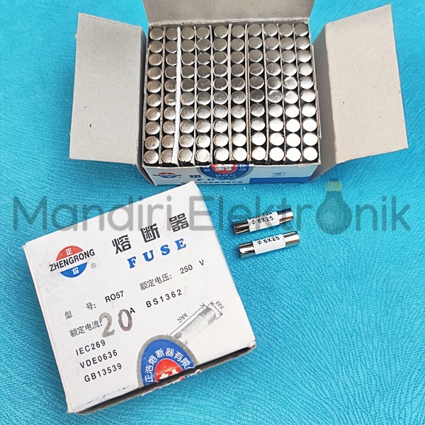 (1 Pack 100pcs) Fuse Sikring Keramik 6x25 Sekring AC 2A 5A 10A 13A 15A 20A 25A Sekering Keramik Besar 250V isi 100