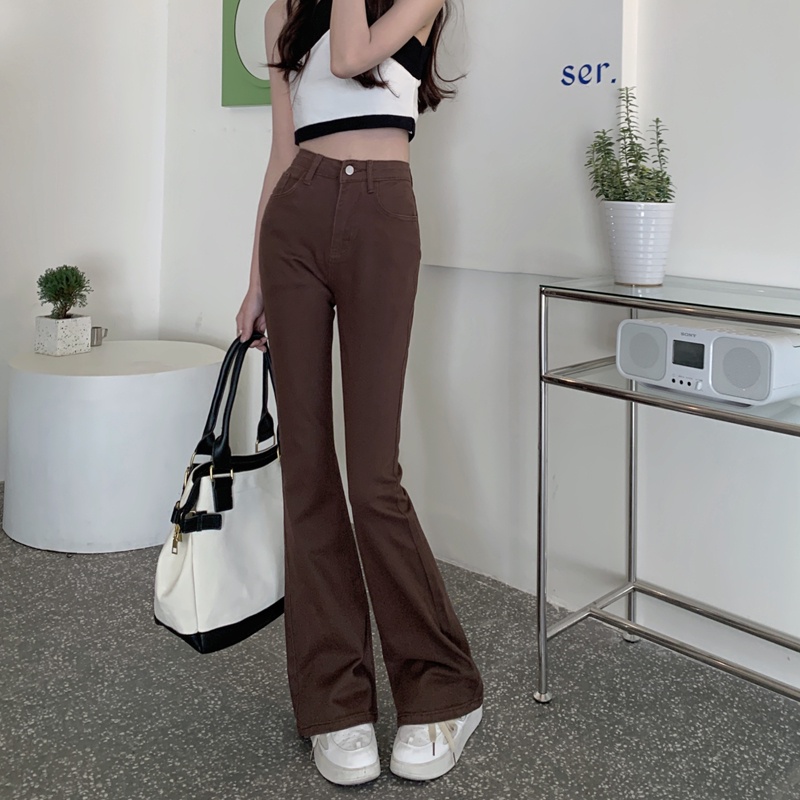 New coklat high waist cutbray celana jeans panjang wanita