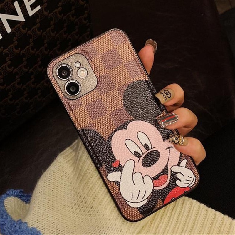 Disney Case Motif Mickey Minnie Mouse Bahan Kulit Untuk iPhone 14 13 12 11 Pro X XS Max XR 7 8 Plus