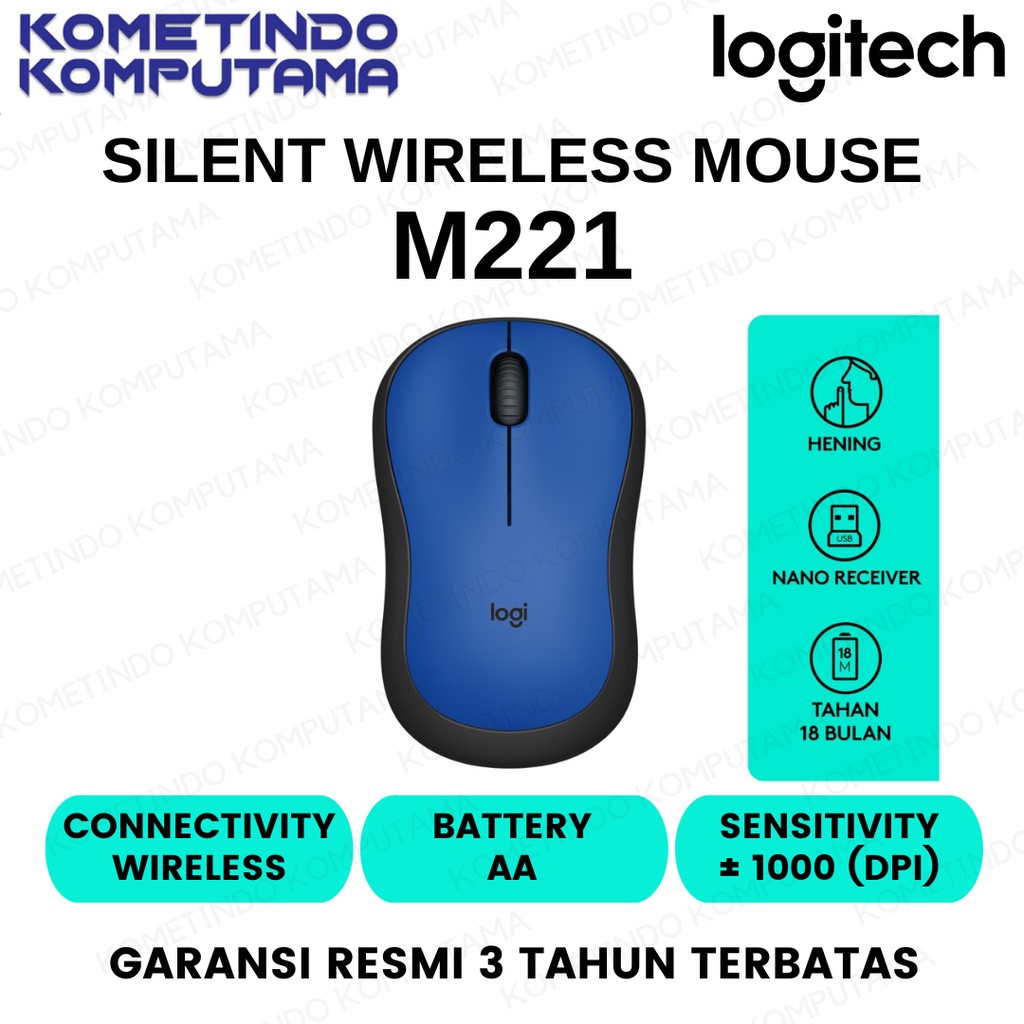 Blue Mouse Logitech M221 Wireless Silent Click, Blue - Garansi Resmi ORIGINAL