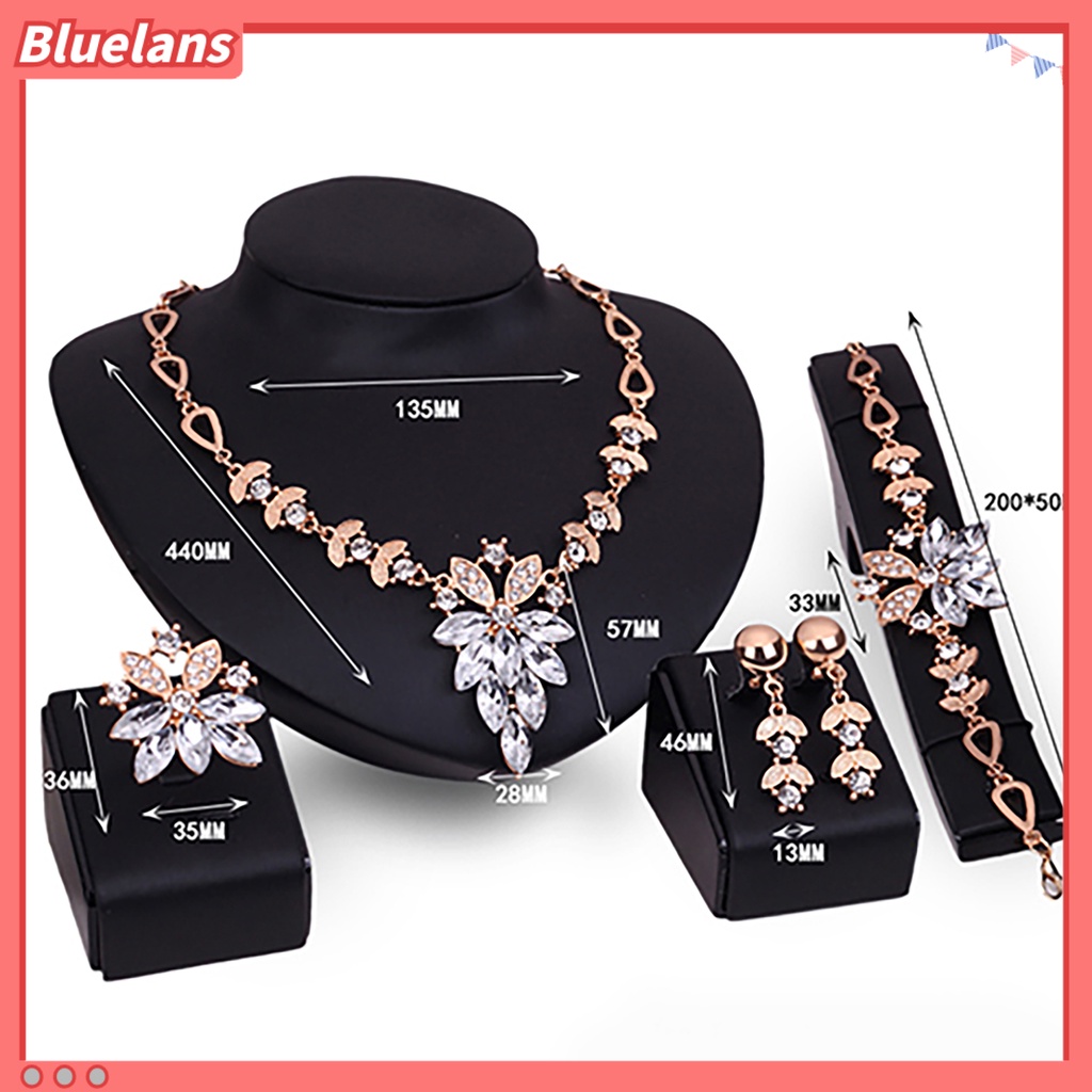 Bluelans 4Pcs Jewelry Set Flower Design Birthday Gift Durable Necklace Earrings Bracelet Ring Jewelry Set