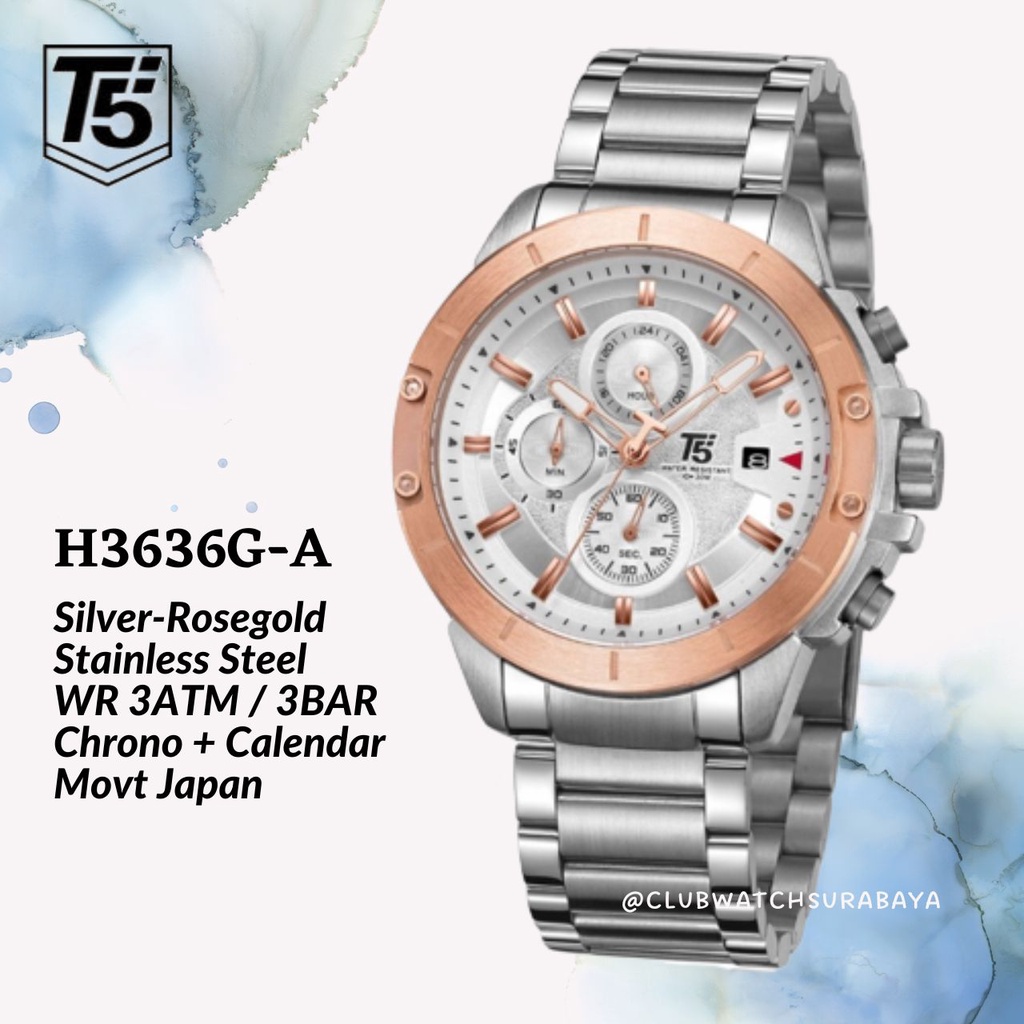 Jam Tangan Pria T5 H3636G-A Original Chronograph Free Box Unik / T5 H3636G-A Jam Tangan Laki-Laki Ch