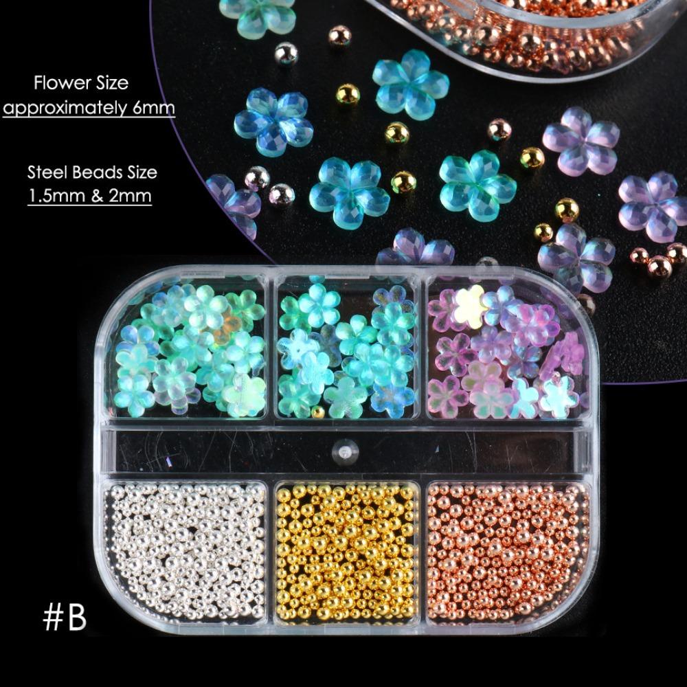 AUGUSTINA Augustina Nail Art Dekorasi Aurora Kualitas Tinggi Mengkilap 3D Aksesoris Profesional Bunga Polandia Permata Steel Beads Nail Charms Tool