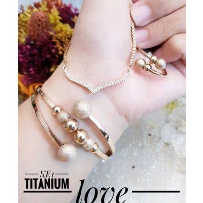 Titanium Set Perhiasan Wanita Rosegold Boba Kalung Fuji 1510e