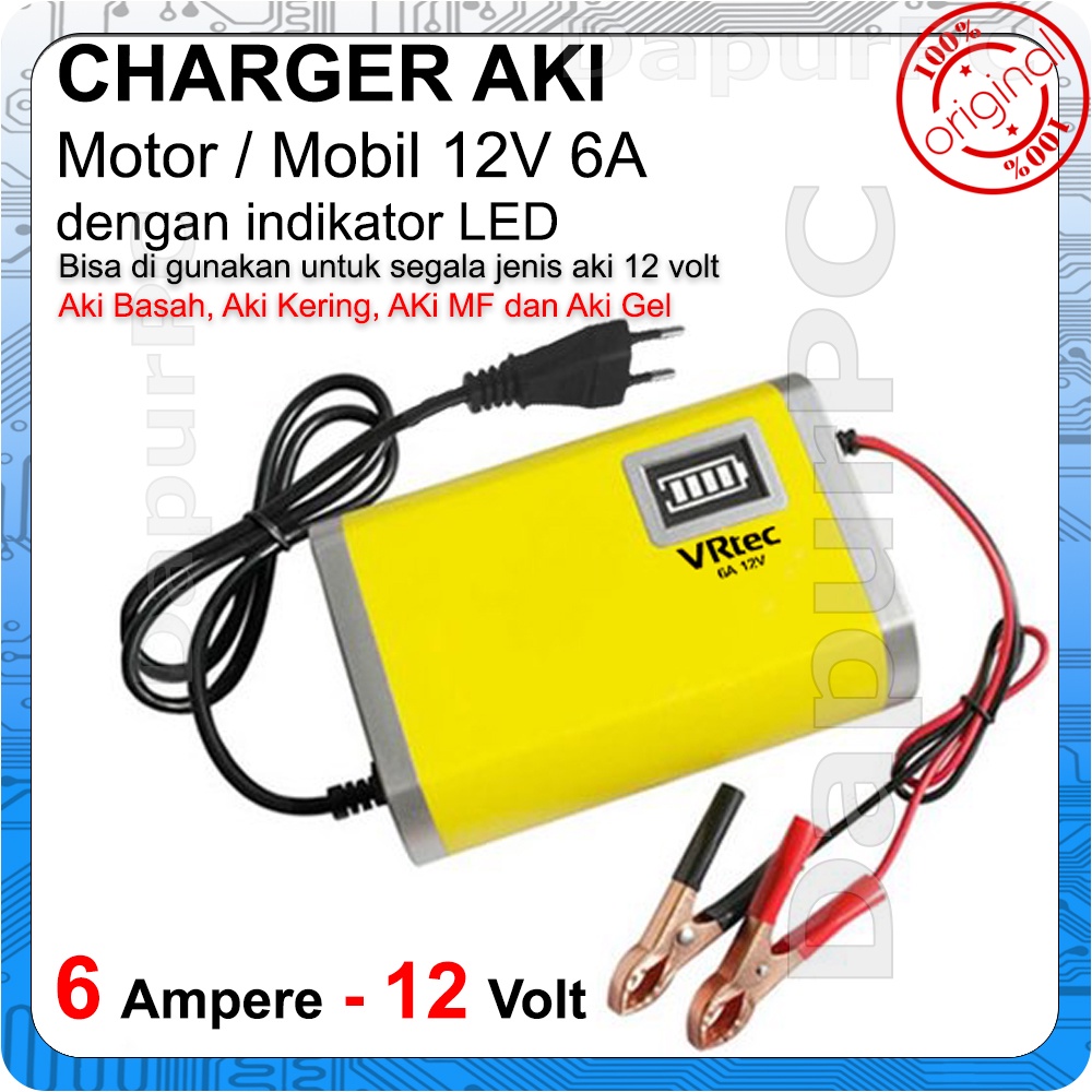 Jual VRtec Charger Aki Portable 6A/12v Mobil | Motor | Shopee Indonesia
