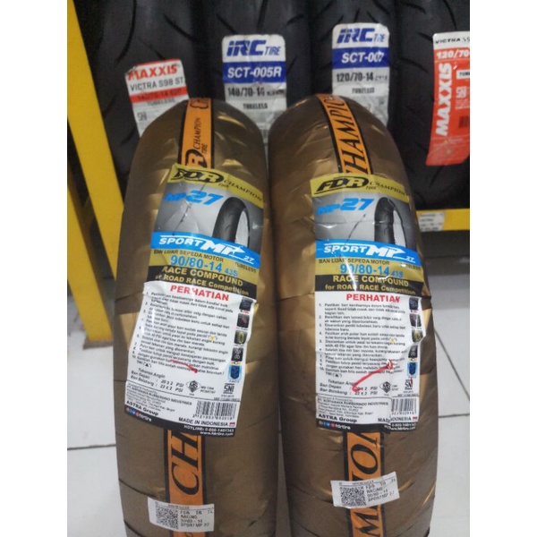 PAKET KEMBAR MP27 = 1 SET BAN FDR MP27 TUBELESS 90/80 RING 14