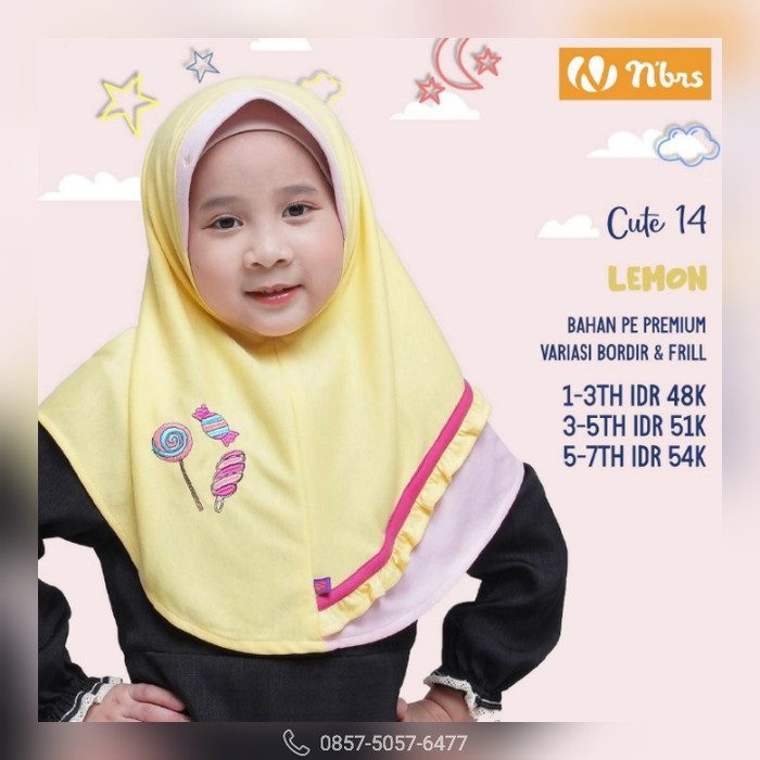 Eklusif Nibras Hijab Cute 14 Warna Kuning Lemon Kerudung Anak Bayi Bahan Kaos Sale