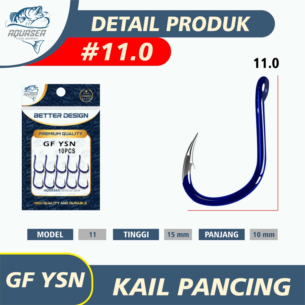 AQUASEA Kail Pancing Premium Warna Biru isi 10pcs/pack High Carbon Steel Barbed Fishing Hook Tackle Kail GFYSN-11.0#10pcs
