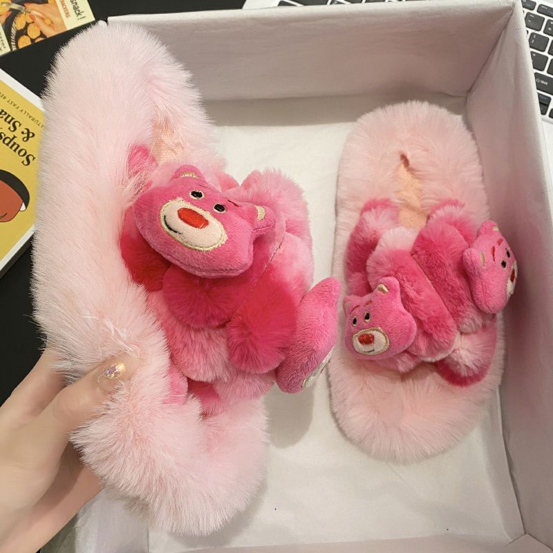 Sandal beruang stroberi wanita memakai pakaian luar dalam pasang 2022 musim gugur dan musim dingin b