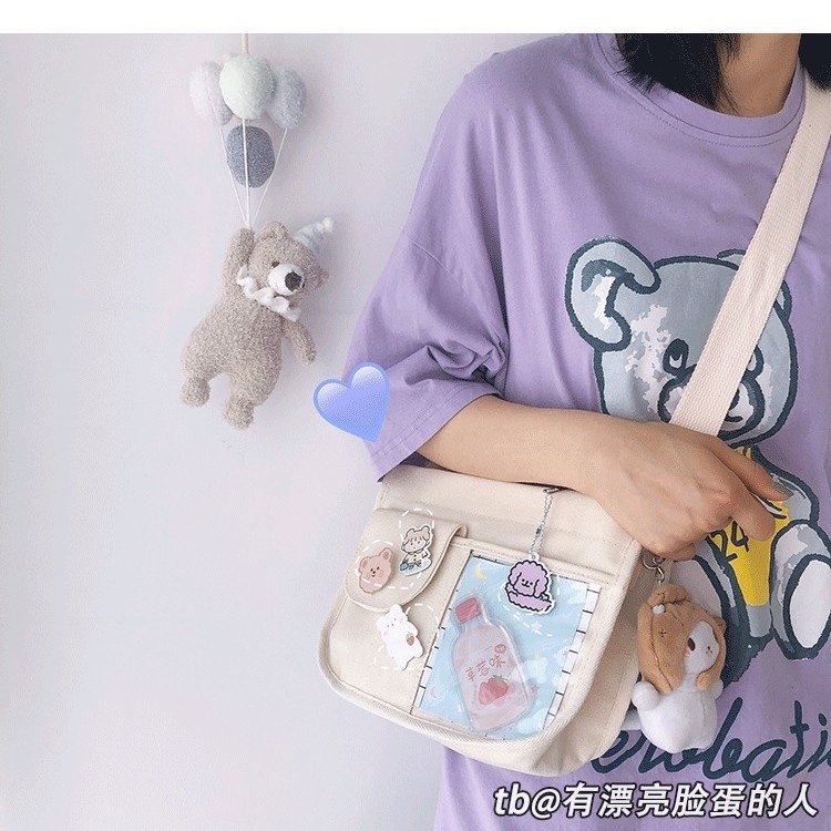 ✣✷❍Sera Versi Korea INS Vintage Cute Girl Kanvas Tas Kecil Harajuku Jepang Kartun Lembut Gadis Tas Bahu Messenger Tas