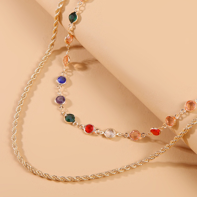 Kalung Rantai Multilayer Hias Kristal Berlian Untuk Wanita