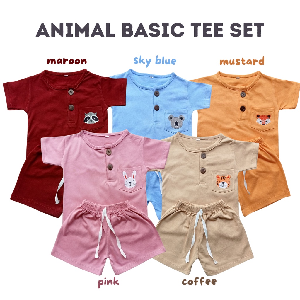 setelan playsuit unisex anak perempuan balita laki laki 1 2 3 tahun ANIMAL BASIC TEE SET onse set anak baju harian anak kaos adem