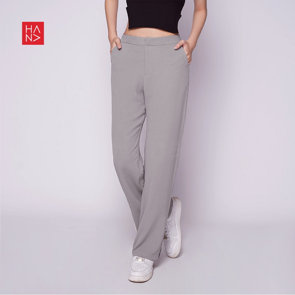 HanaFashion JKT - Petra Wrinkle Slit Loose Pants Celana Panjang Wanita Casual - LP050