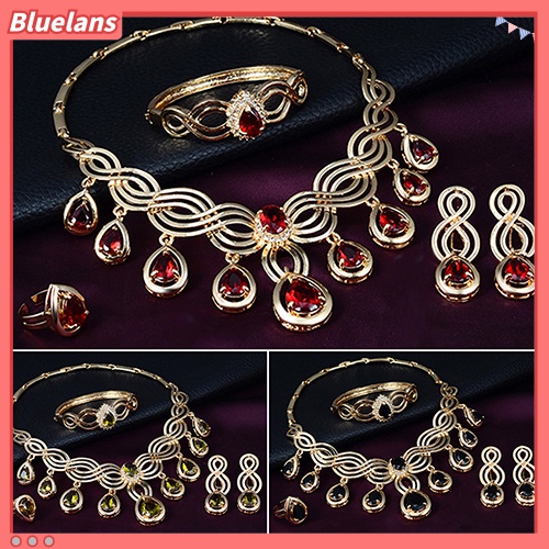 Bluelans Noble Cubic Zirconia Earrings Necklace Bib Statement Ring Bracelet Jewelry Set