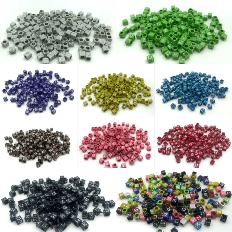 100 PCS Manik Manik Huruf | Mote Huruf abjad kotak bulat