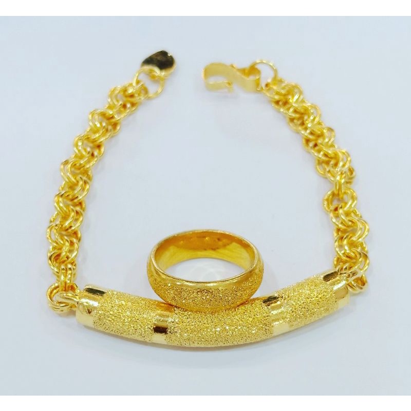 Gelang Plat 20 Mayam Set Cincin Tunangan Pasir Lapis Mas Penang