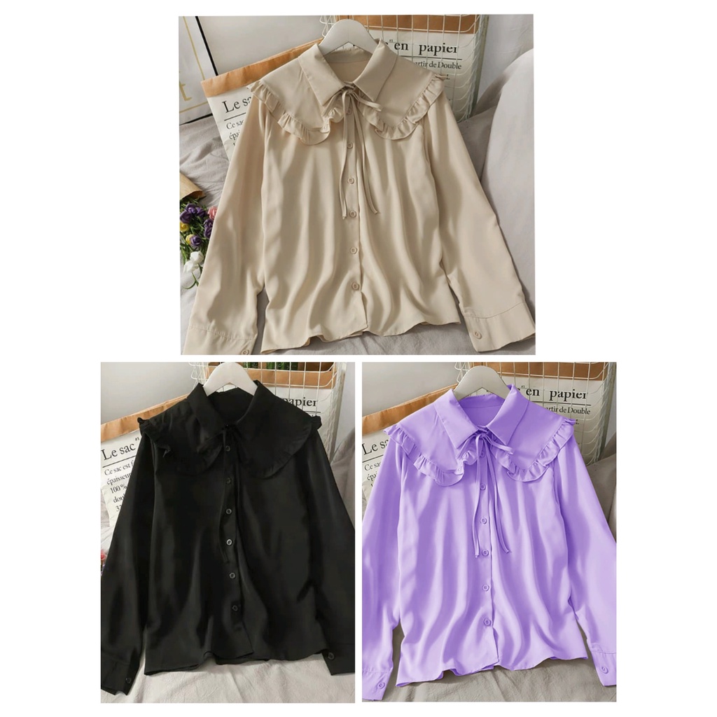 COD | Jeni Top Blouse Atasan Wanita Lengan Panjang | BLUS Polos BLOUSE WARNA HITAM LILAC MOCA | BLOU