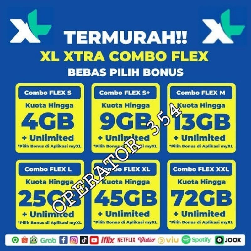 (TERMURAH) ISI KUOTA DATA XL XTRA COMBO FLEX # BEBAS Whatsapp dan line 30 hari (kirim nomor di chat)