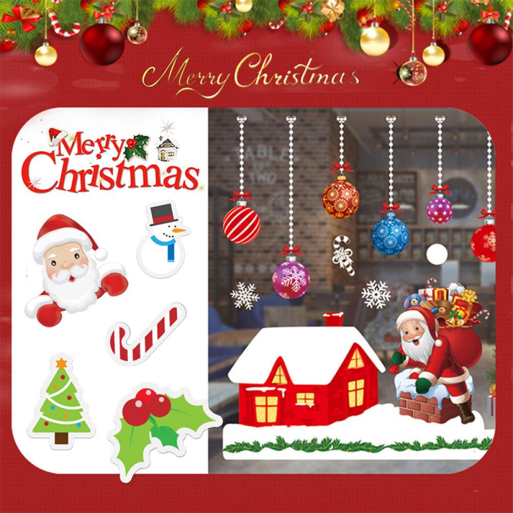 Timekey Stiker Jendela Desain Snowflakesinterklasrusasnowman Tema Natal Untuk Dekorasi Rumah H6N5