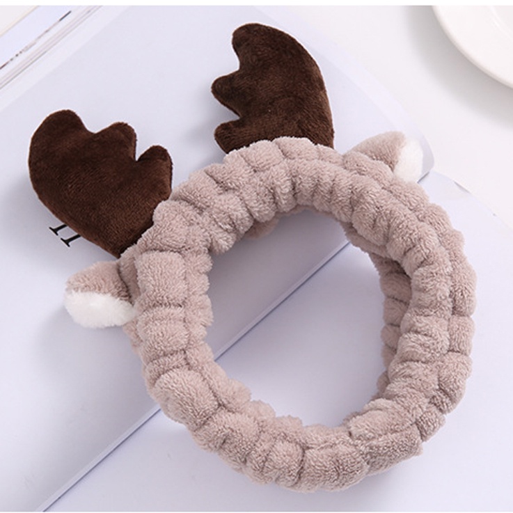 HHEL headband fluffy elk tanduk rusa besar kain handuk cuci muka facial