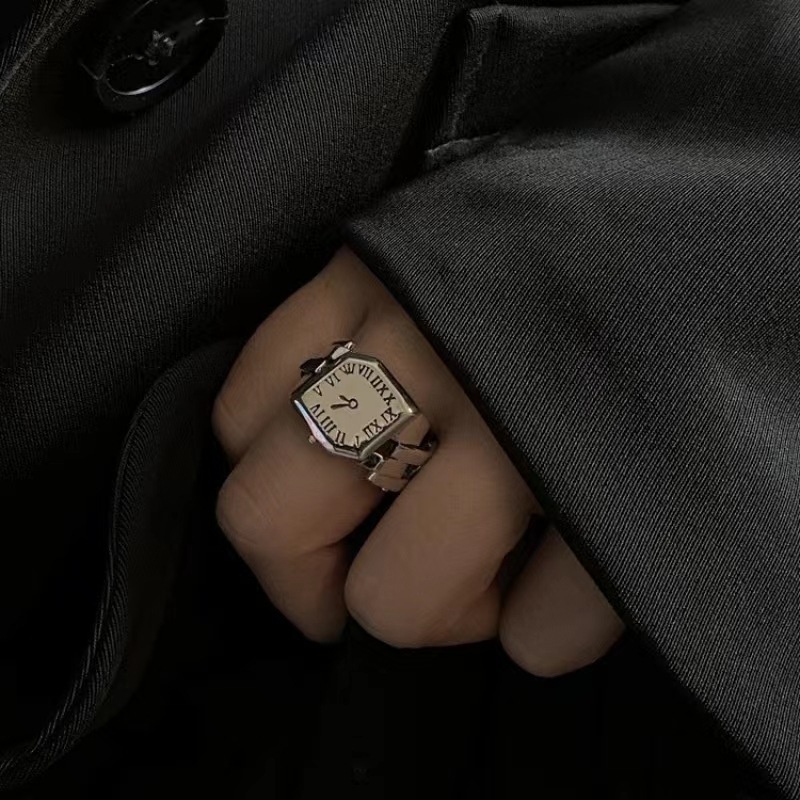 Cincin Jari Telunjuk Model Terbuka Desain Jam Digital Roman Gaya Vintage Korea Untuk Wanita