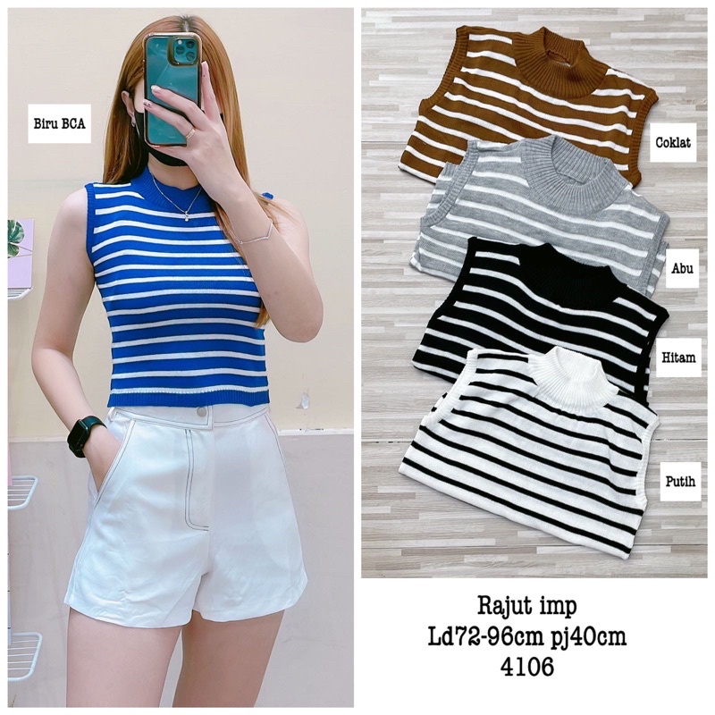 Tanktop Wanita - Atasan knit TURTLENECK - Korean Top Kerah Tinggi Salur