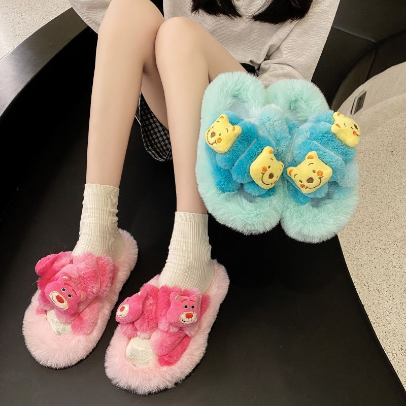 Sandal beruang stroberi wanita memakai pakaian luar dalam pasang 2022 musim gugur dan musim dingin b