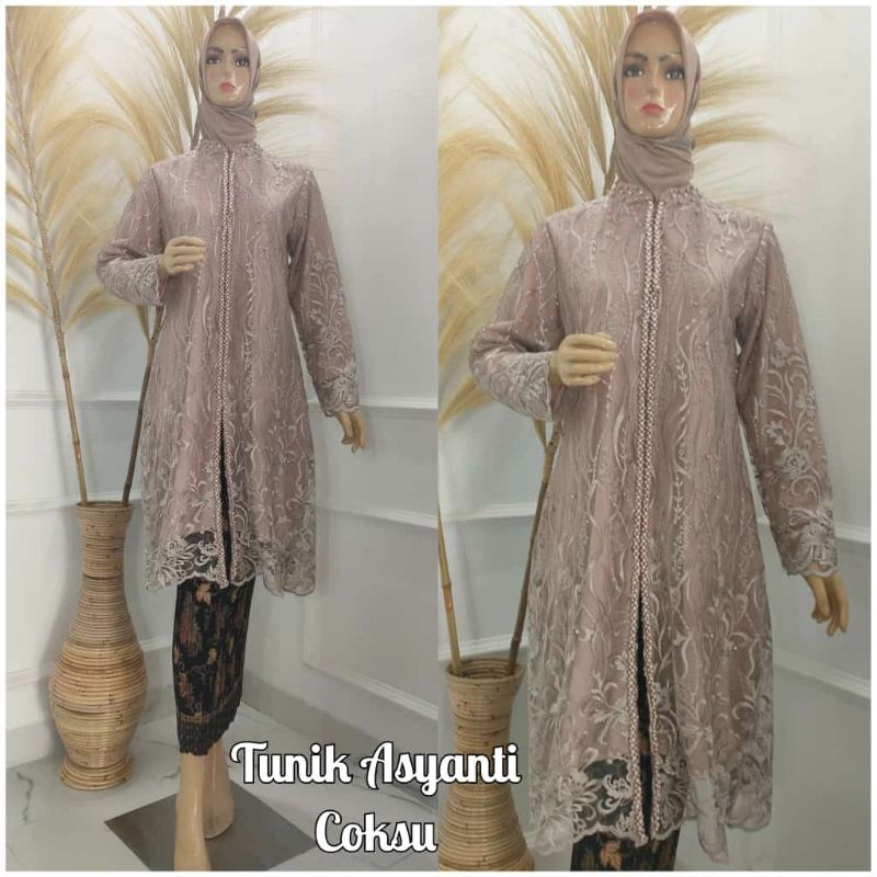 Setelan Kebaya Tunik Asyanti DJ / Kebaya Tunik Payet Modern / Kebaya Brukat Pesta Kekinian / Kebaya Wisuda / Kebaya Busui