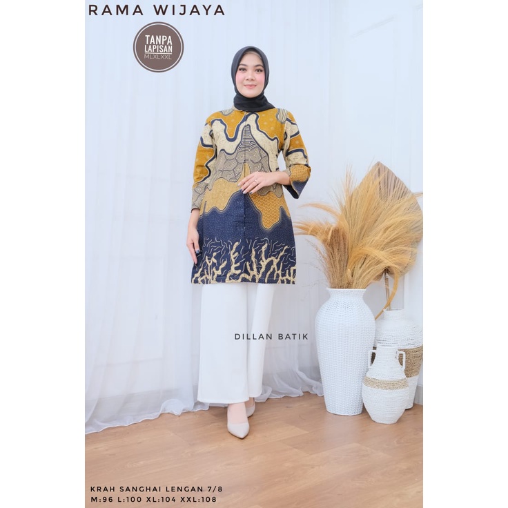 Tunik kantoran Batik Solo Premium Atasan Batik Wanita Batik Cap Lapis Furing Batik Kerja Modern