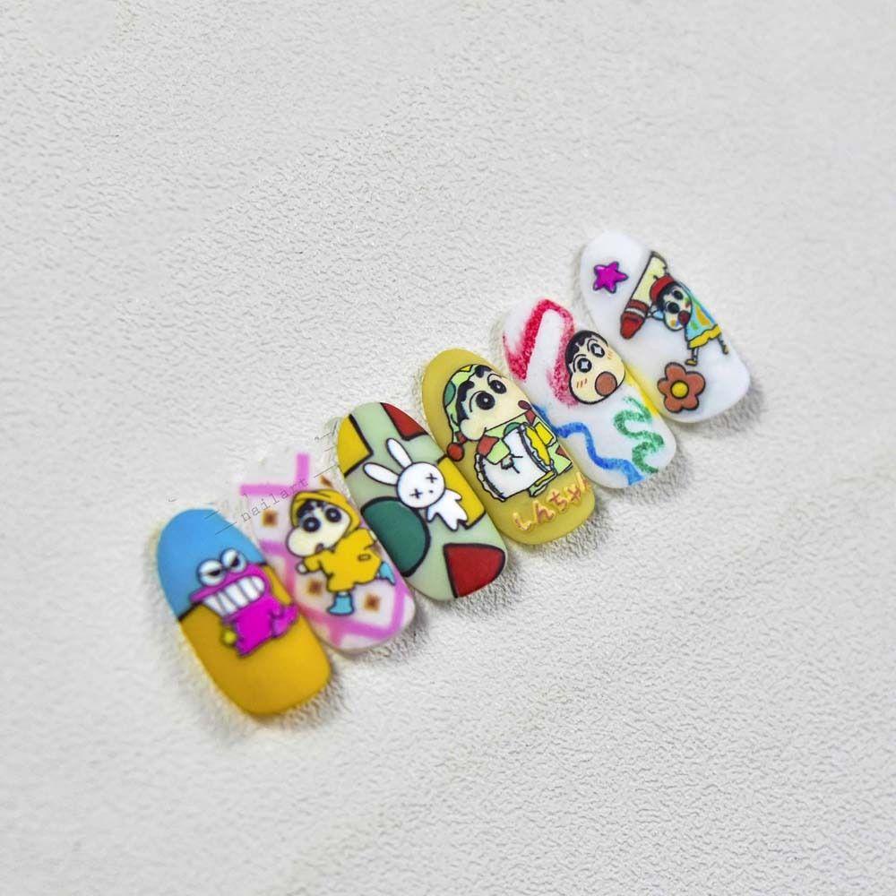 AUGUSTINA Agustina Kartun Stiker Kuku Fashion Relief Cinta Hati Animasi Crayon Shin Chan Self Adhesive Nail Art Dekorasi