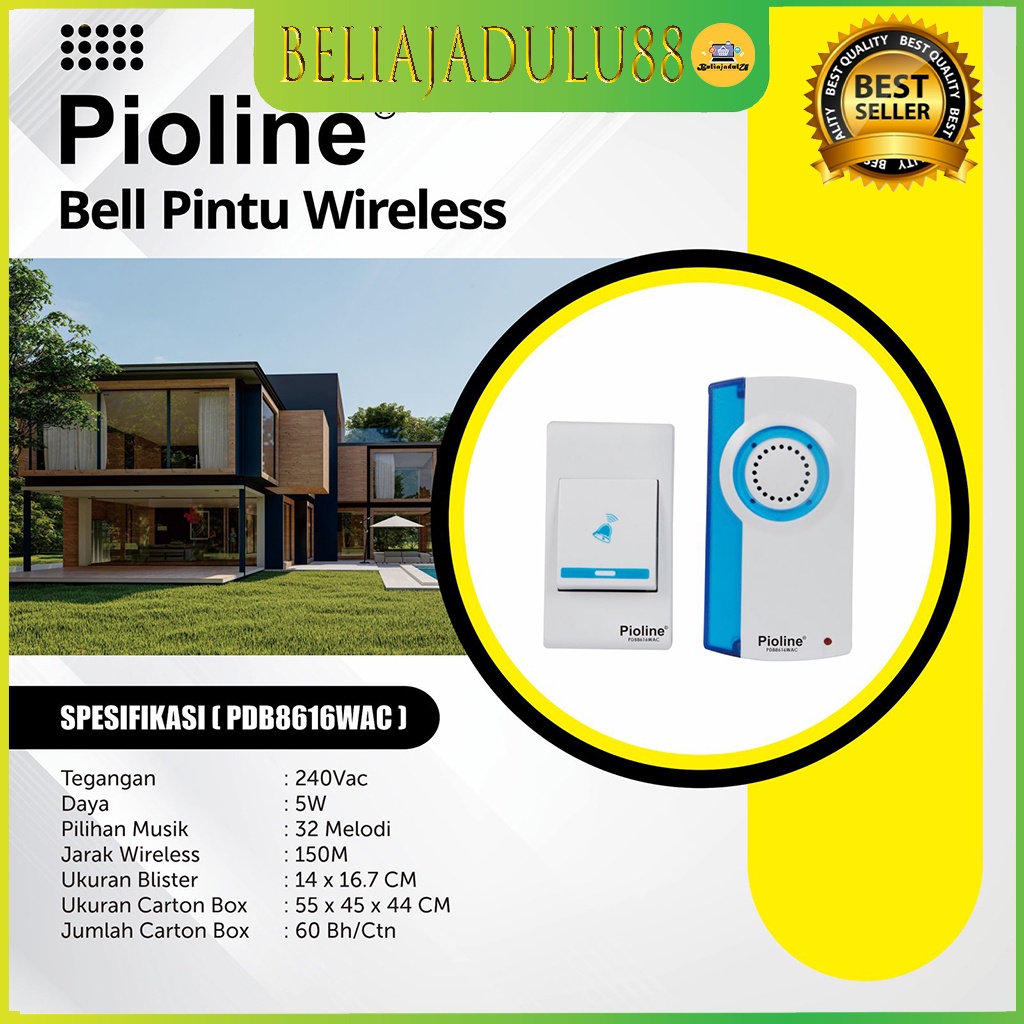 Beliajadulu88 Wireless Door Bell Bel Pintu Rumah 32 Melody PDB-7610WAC Pioline