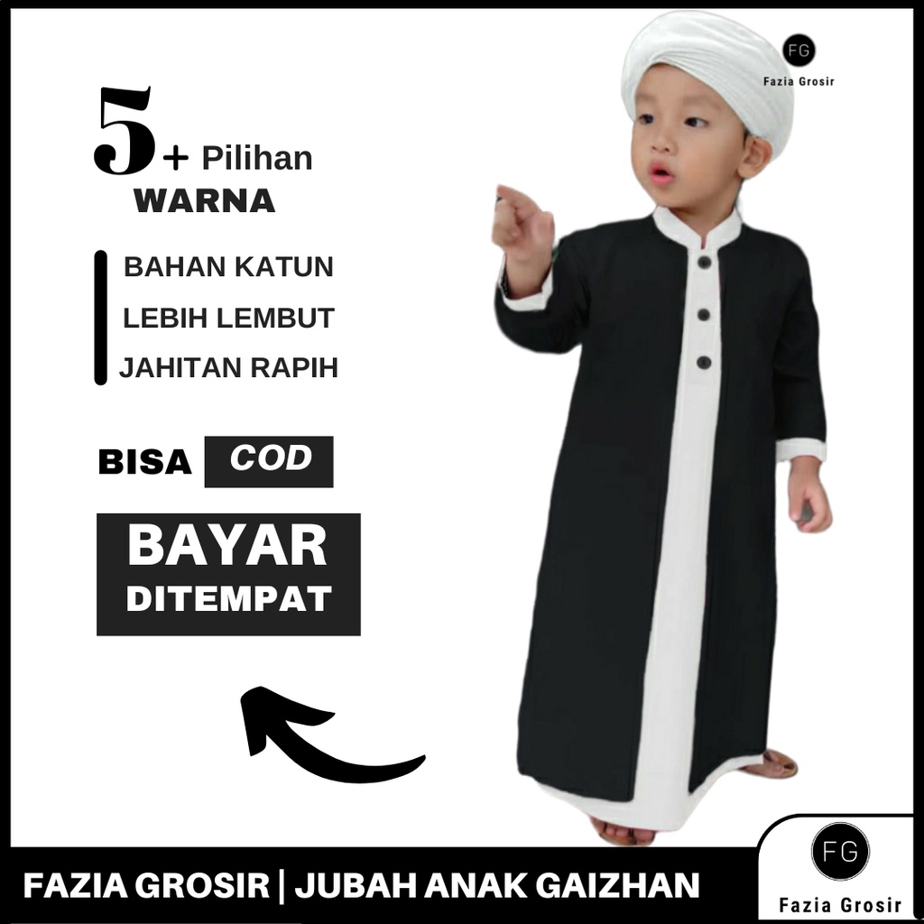 FAZIA GROSIR Jubah Anak GAIZHAN by RAINAN ORI (Free Peci Putih) / Jubah Anak Terbaru 2022 / Jubah Habib Anak / Jubah Anak Lengan Panjang / Gamis Anak Laki Laki / Jubah Anak Usia 1-13 tahun / Jubah Koko Bayi Aqiqah / Jubah Koko Putih Anak Laki Laki