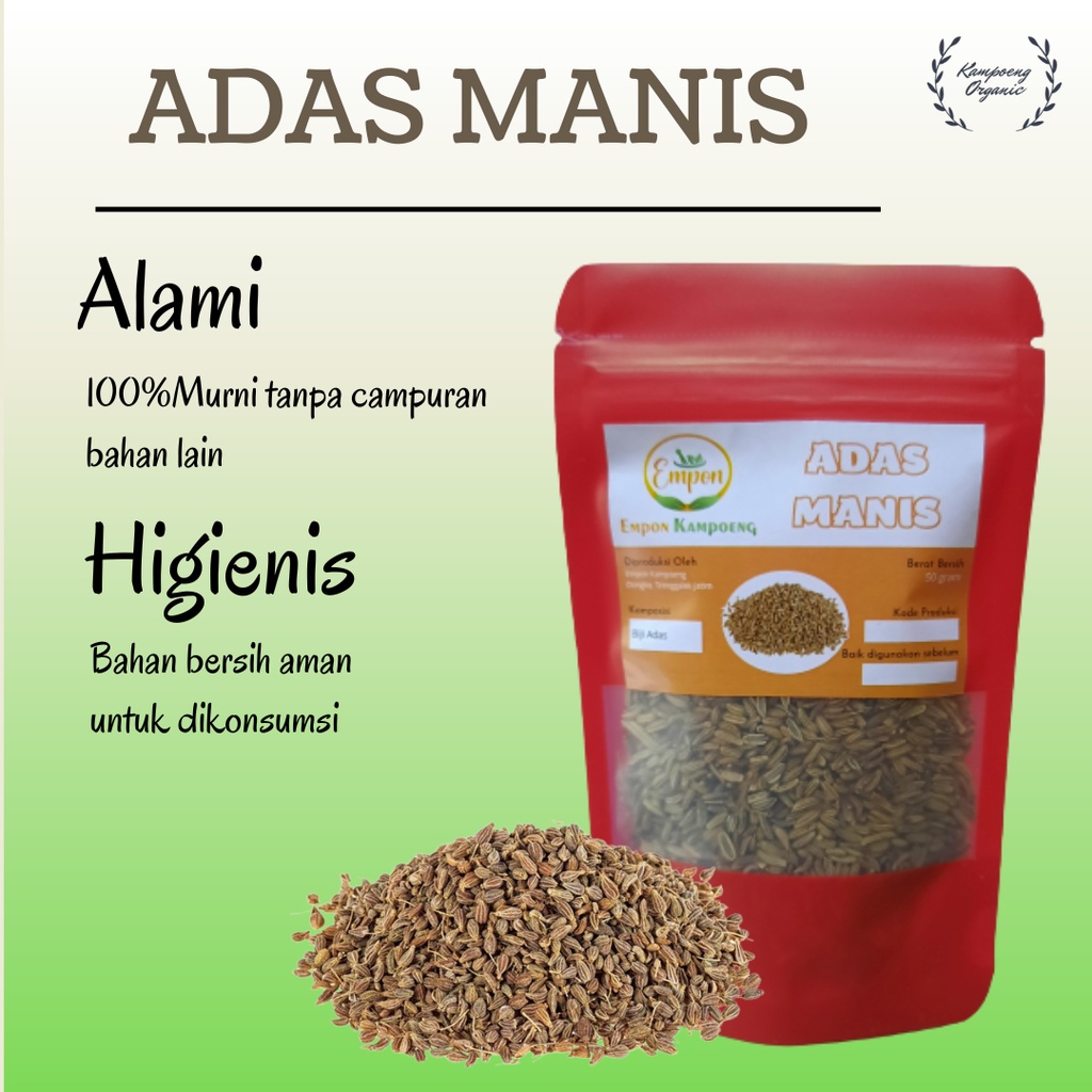 

Biji Adas Manis Utuh Fennel Seed Bahan Makanan Pokok Bumbu Rempah Dapur Kering Organik Herbal Asli Murni Alami Organic