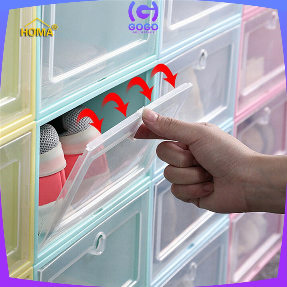 GOGO-C158 Kotak Sepatu Lipat Transparan Tebal Shoes Storage Box Organizer Rak Sepatu Plastik Susun