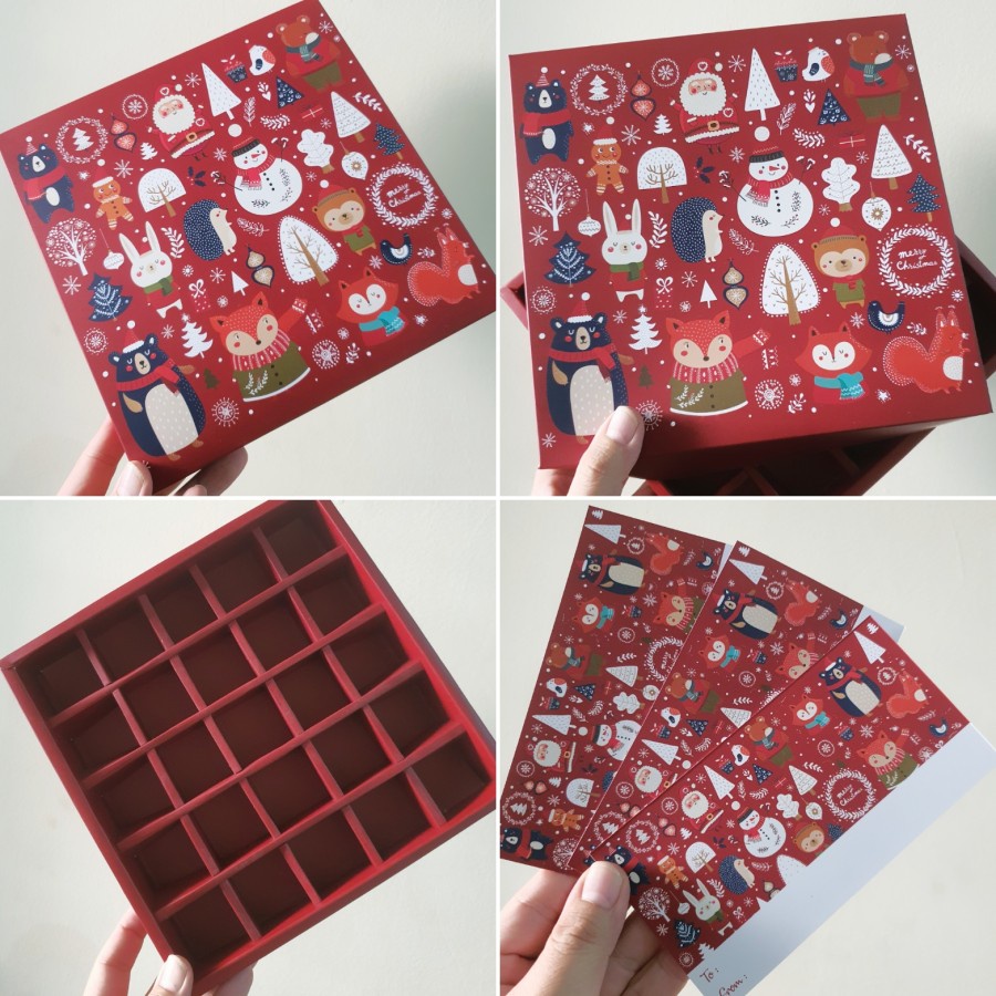 

(5pcs) dus packaging hampers nastar edisi natal box kemasan brownies mini kotak sekat 25 motif winter