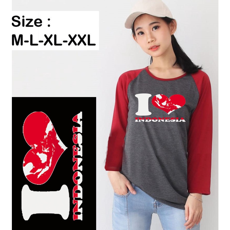 Kaos Raglan Panjang Abu Tua Bertuliskan I Love Indonesia