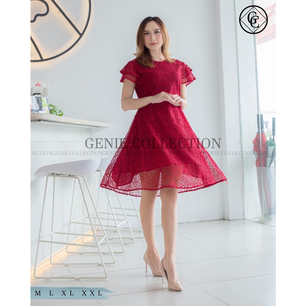 TERLARISS ‼ Dress Brokat Remaja Modern~Dress brokat tingkat~Midi dress~Dress natal dan tahun baru~Dr