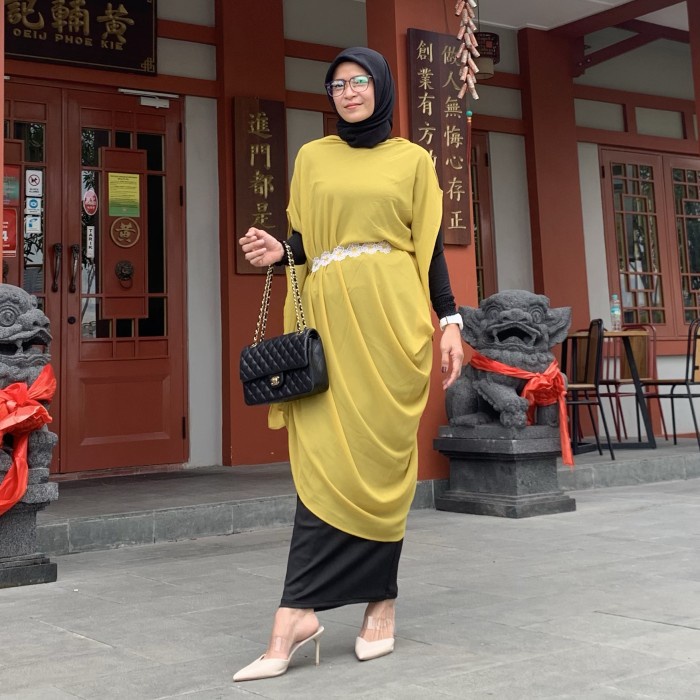 PROMO KAFTAN Outer Aleria/Kaftan renda bunga Ceruty/Bisa COD - Mustard WANITA TERBARU JUMBO RINJANI 
