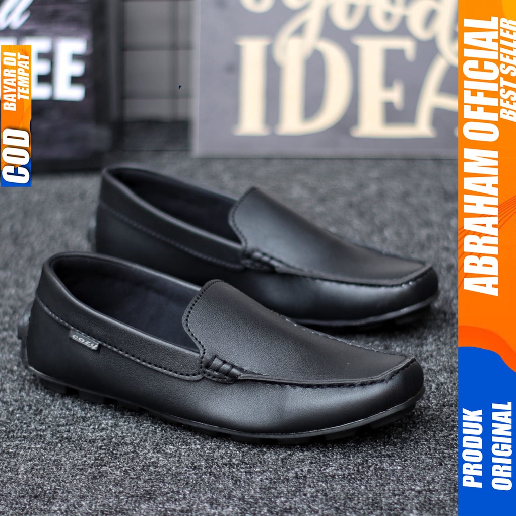 Sepatu Slip On Casual Anti Slip Kerja Santai Hitam Pria Abraham Vanezia