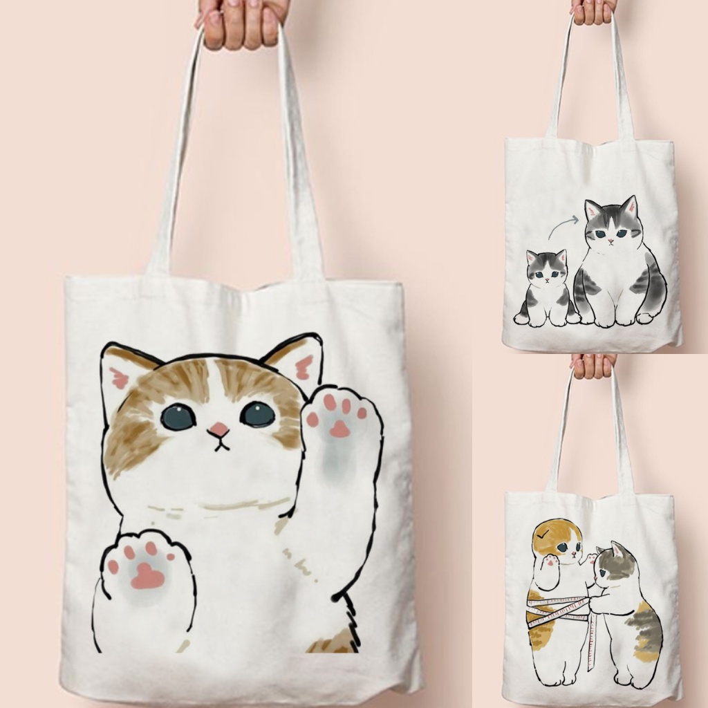 FLASH SALE Totebag Tote Bag Gambar Kucing Lucu Muat Laptop Buku Sekolah  Anak Goodie Bag