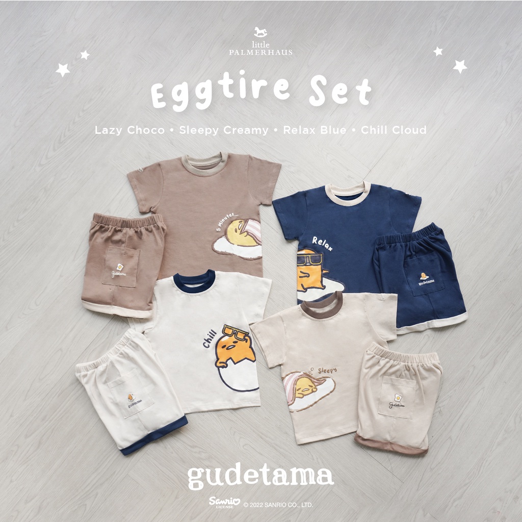 Baju Bayi Setelan Pendek Anak Little Palmerhaus - Sanrio Egg-Tire Set Gudetama 1-6 Tahun